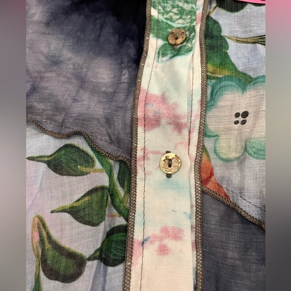 [XL/PTP22”]Funsport Floral Button Hip Shirt Blue Mixed Fabric Multicoloured - Picture 5 of 9